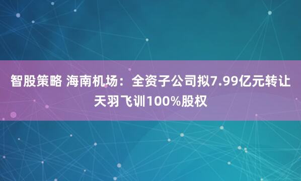 智股策略 海南机场：全资子公司拟7.99亿元转让天羽飞训100%股权